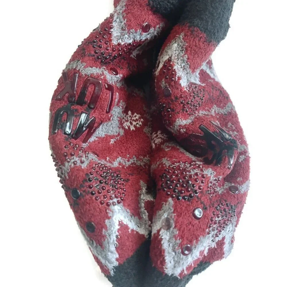 MUK LUKS Mens Cabin Socks L/XL Shoe Size 11/13 Maroon Deer Multi Warm and Cozy